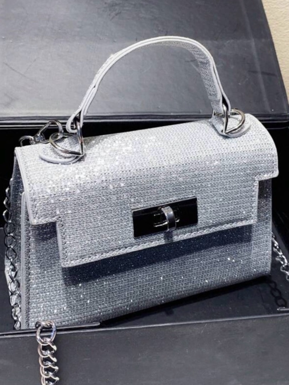 Silver Sparkle Top-Handle Evening Bag